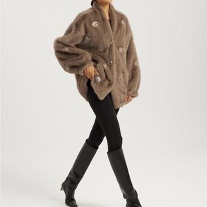 Vita Grace Valary Pearl Trim Fur Cardigan